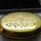 Victorian Brass Oval Form Snuff Box 'Lewis John 1891' Antique Engraved