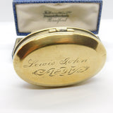 Victorian Brass Oval Form Snuff Box 'Lewis John 1891' Antique Engraved
