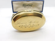 Victorian Brass Oval Form Snuff Box 'Lewis John 1891' Antique Engraved