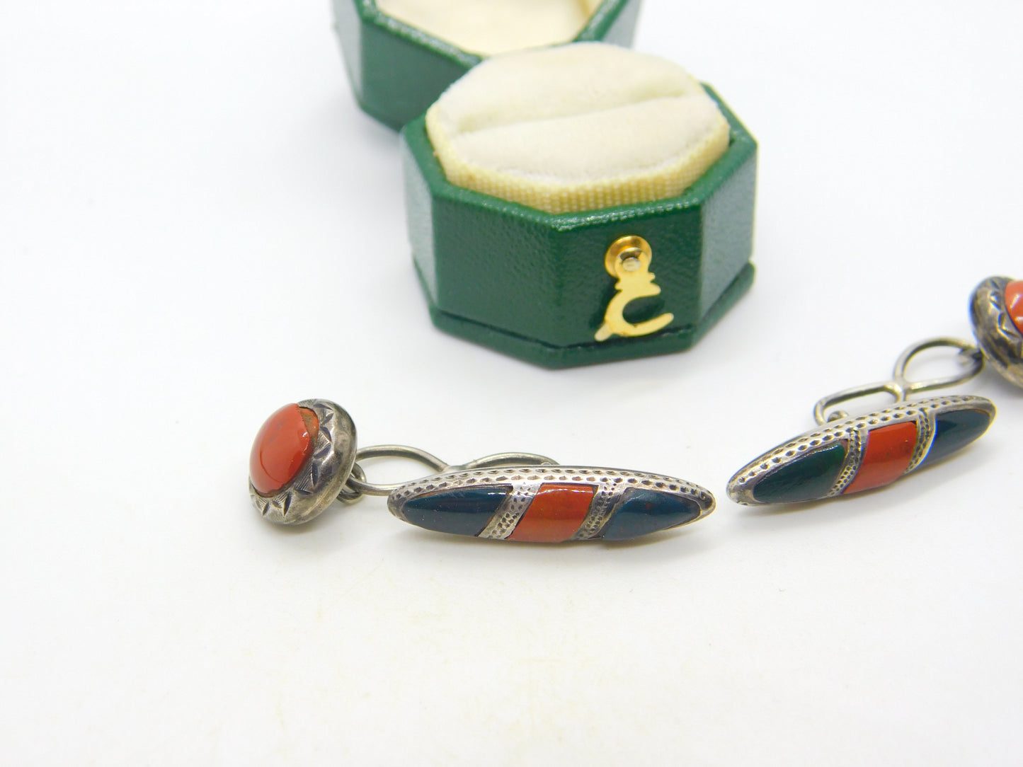 Victorian Sterling Silver, Bloodstone & Red Agate Gents Cufflinks Antique 1896 Birmingham