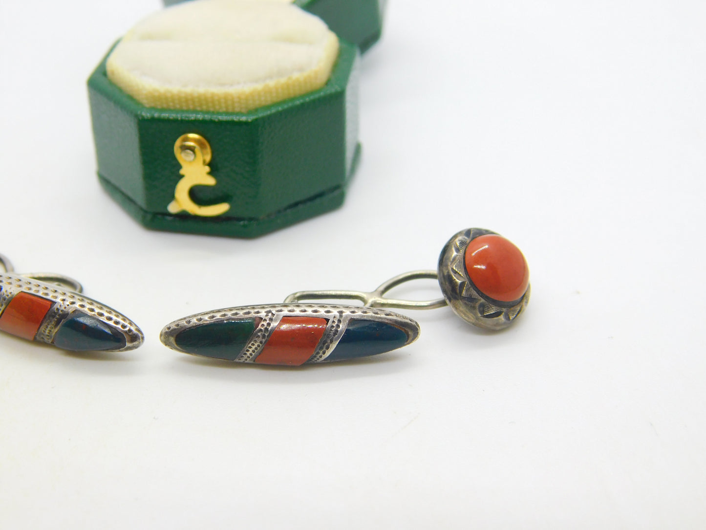 Victorian Sterling Silver, Bloodstone & Red Agate Gents Cufflinks Antique 1896 Birmingham