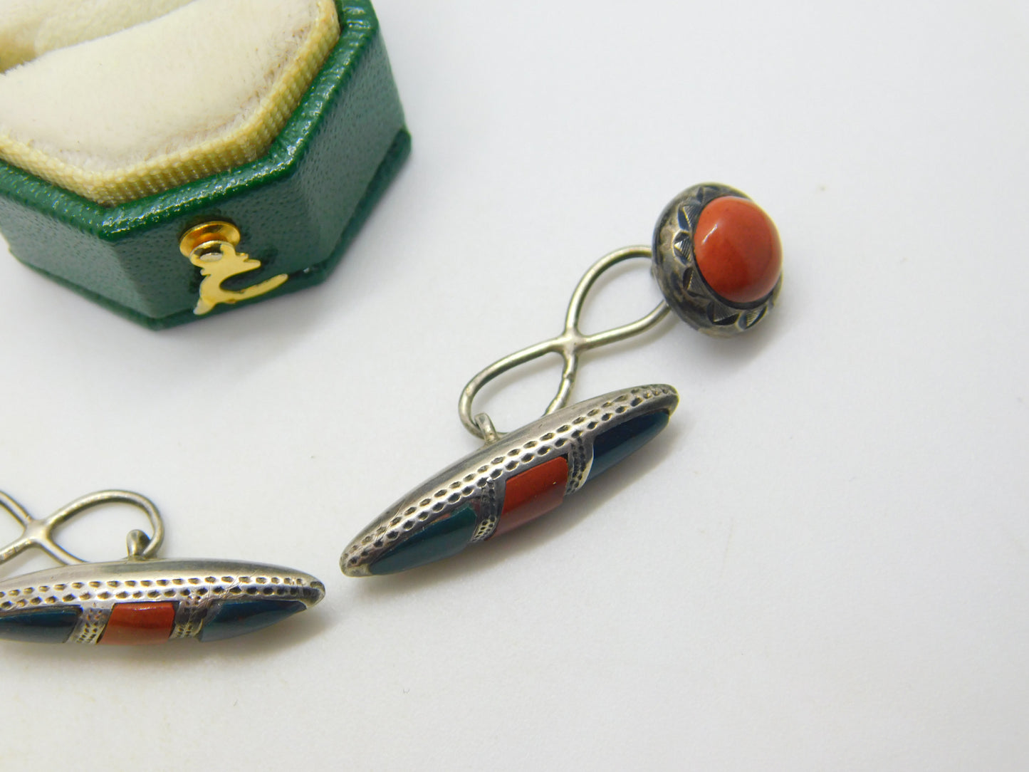 Victorian Sterling Silver, Bloodstone & Red Agate Gents Cufflinks Antique 1896 Birmingham