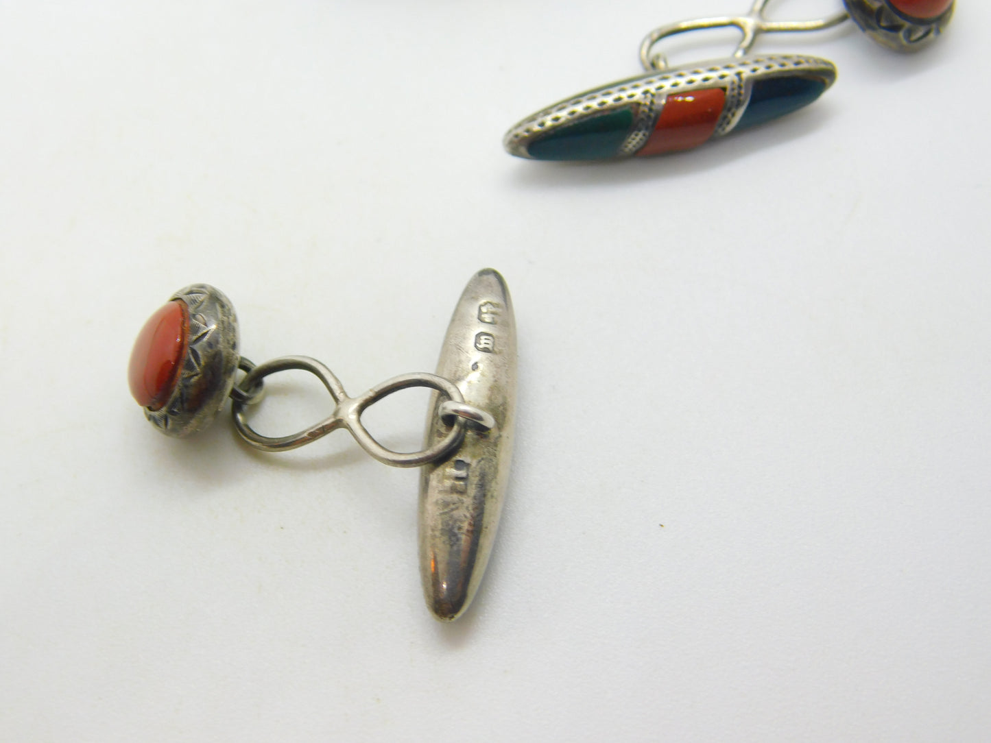 Victorian Sterling Silver, Bloodstone & Red Agate Gents Cufflinks Antique 1896 Birmingham