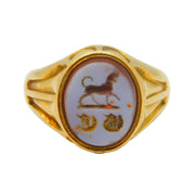 Victorian 18ct Yellow Gold Sardonyx Heraldic Intaglio Signet Ring Antique c1850