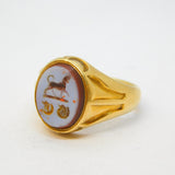 Victorian 18ct Yellow Gold Sardonyx Heraldic Intaglio Signet Ring Antique c1850