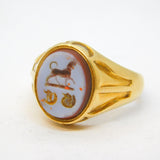 Victorian 18ct Yellow Gold Sardonyx Heraldic Intaglio Signet Ring Antique c1850