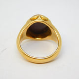 Victorian 18ct Yellow Gold Sardonyx Heraldic Intaglio Signet Ring Antique c1850