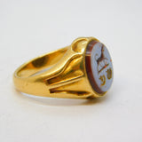 Victorian 18ct Yellow Gold Sardonyx Heraldic Intaglio Signet Ring Antique c1850