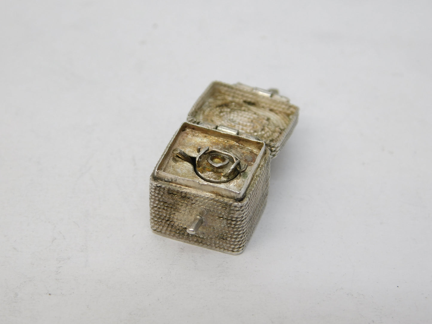20th Century Chinese .900 Silver Teapot in Basket Charm Pendant Antique c1910