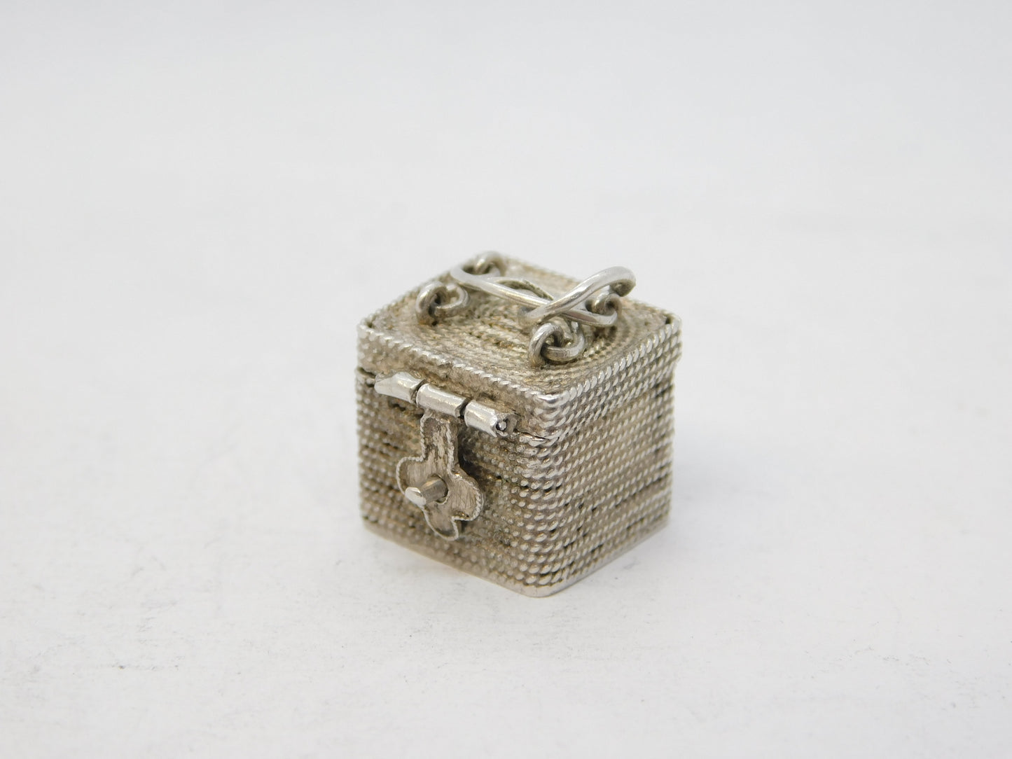 20th Century Chinese .900 Silver Teapot in Basket Charm Pendant Antique c1910
