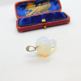 Sterling Silver & Carved Natural Opal Stone Mushroom Pendant Vintage c1980