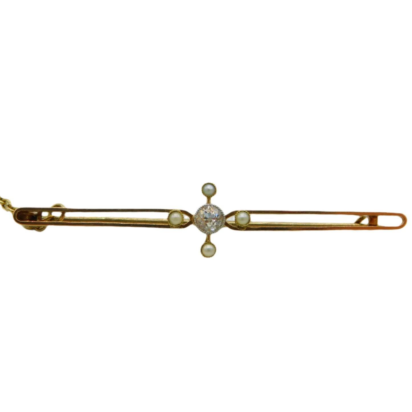 Edwardian 18ct Gold, 0.2ct Diamond & Seed Pearl Floral Brooch Antique c1910