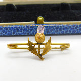 Scottish Victorian 15ct Yellow Gold & Amethyst Thistle Sweetheart Brooch Antique