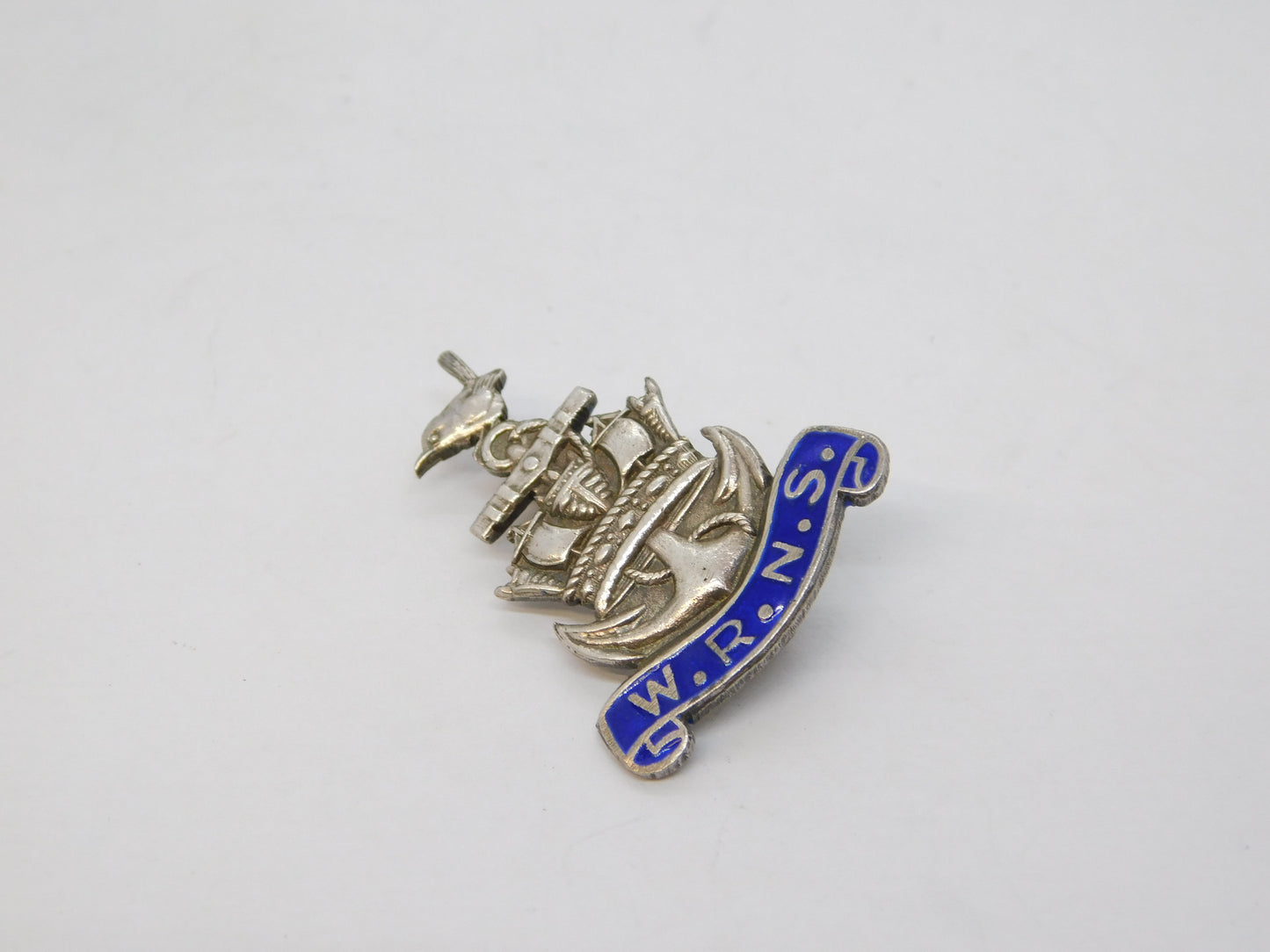 WWII Sterling Silver Enamel Womens Royal Navy Service Sweetheart Brooch Antique