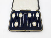 Set of Victorian Sterling Silver Shell Bowl Apostle Teaspoons & Tongs 1876