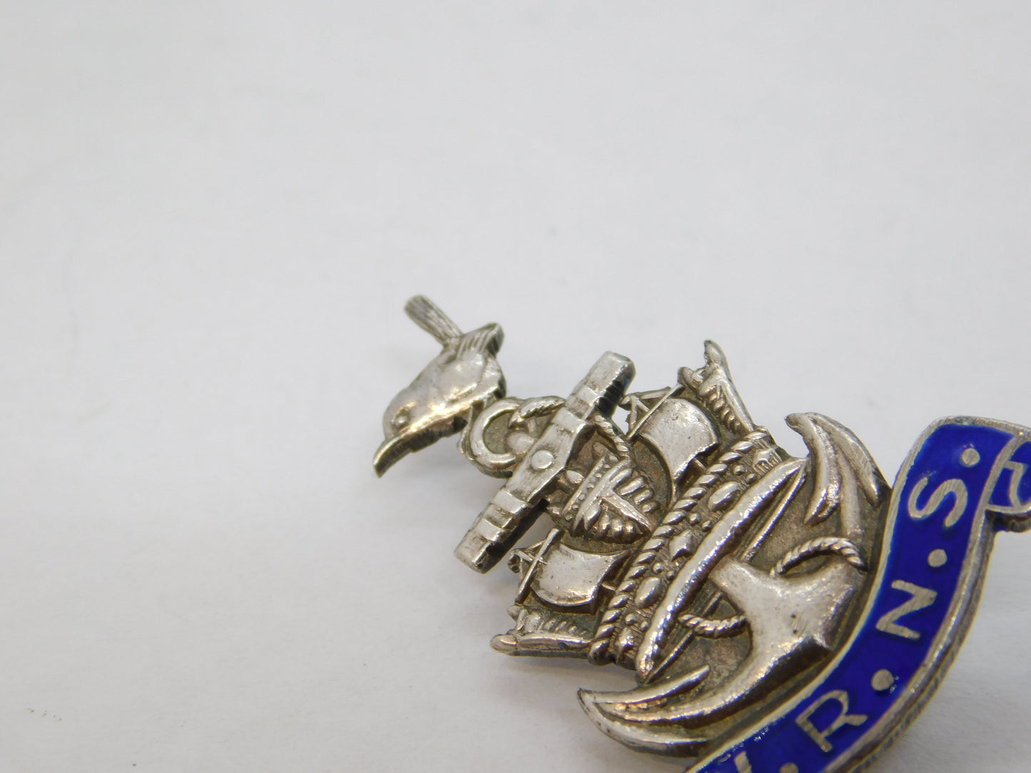 WWII Sterling Silver Enamel Womens Royal Navy Service Sweetheart Brooch Antique