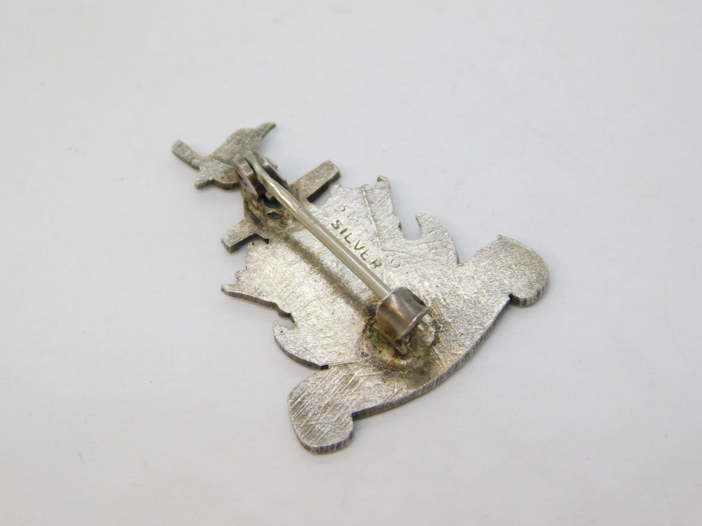 WWII Sterling Silver Enamel Womens Royal Navy Service Sweetheart Brooch Antique
