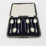 Set of Victorian Sterling Silver Shell Bowl Apostle Teaspoons & Tongs 1876