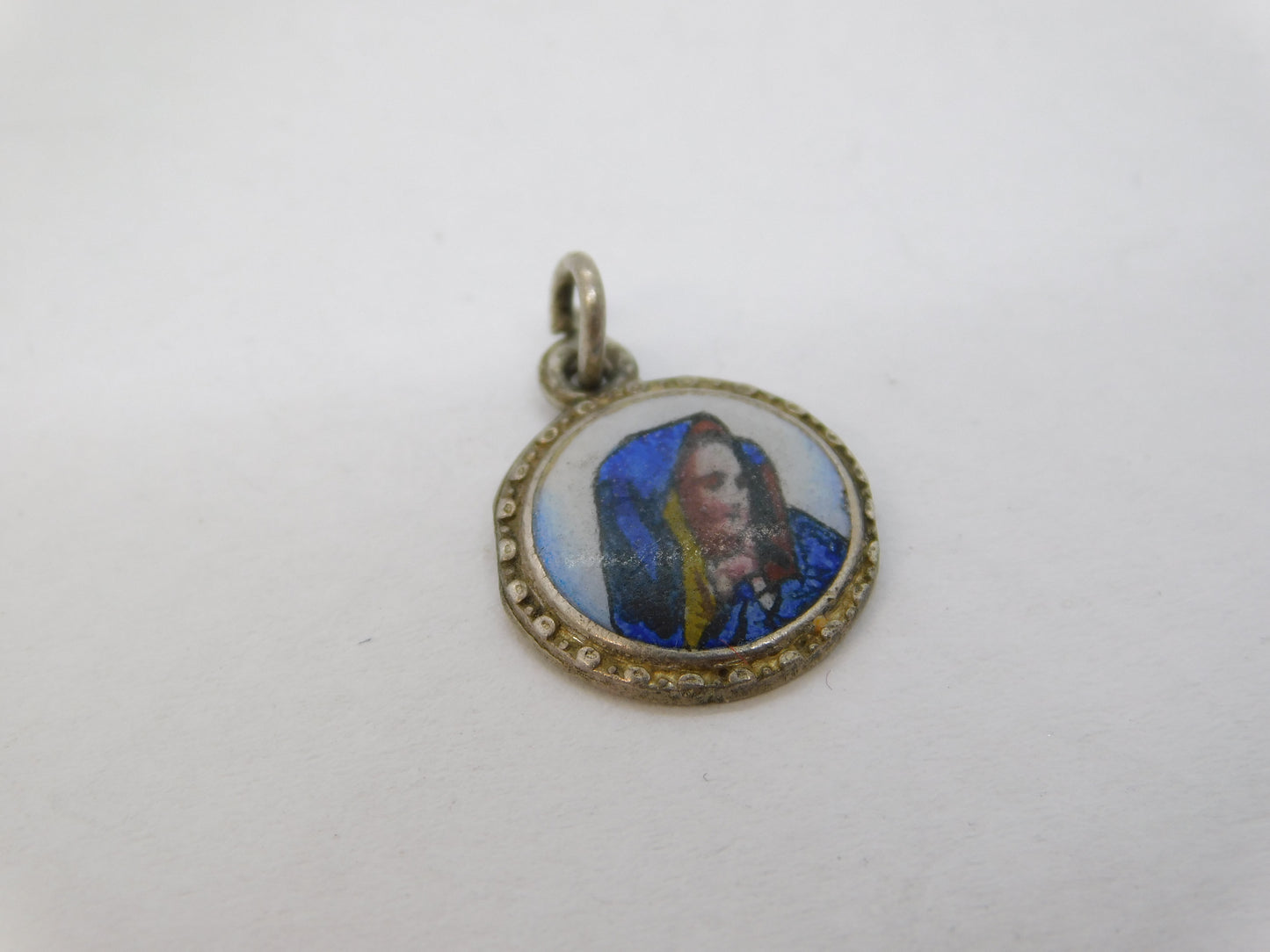 19th Century German .900 Silver Enamel 'Gott Schütze Dich' Religious Charm c1880