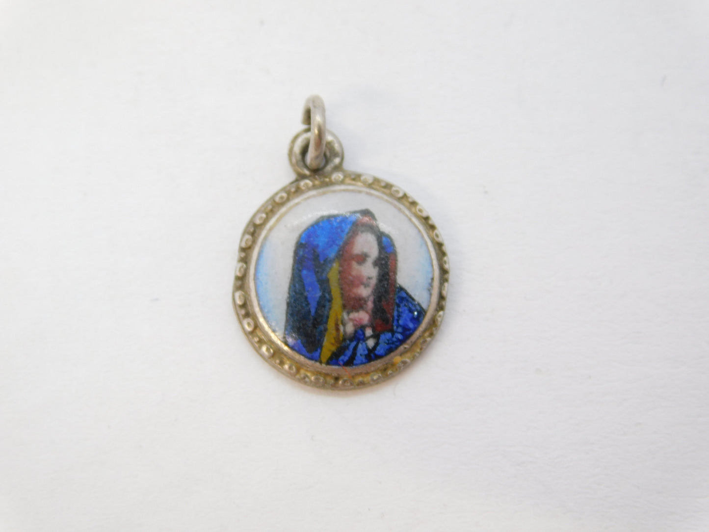 19th Century German .900 Silver Enamel 'Gott Schütze Dich' Religious Charm c1880