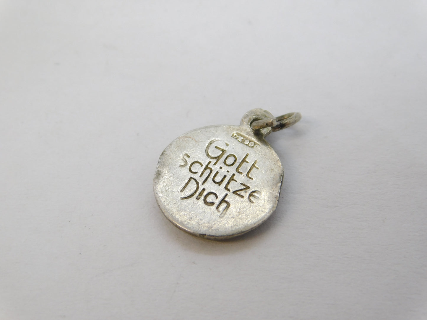 19th Century German .900 Silver Enamel 'Gott Schütze Dich' Religious Charm c1880