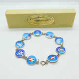 Danish Sterling Silver & Enamel Panel Bracelet Original Box Mid-Century c1950