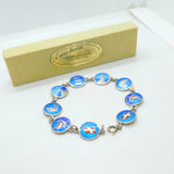 Danish Sterling Silver & Enamel Panel Bracelet Original Box Mid-Century c1950