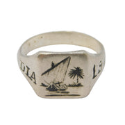 WWII-era Sterling Silver Niello 'India, 1943' Wartime Signet Ring Antique