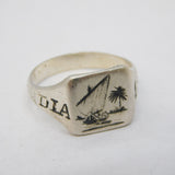 WWII-era Sterling Silver Niello 'India, 1943' Wartime Signet Ring Antique