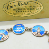 Danish Sterling Silver & Enamel Panel Bracelet Original Box Mid-Century c1950