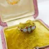 Regency 18ct Yellow Gold, Water Opal & Ruby Floral Band Ring Antique c1840