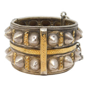 19th Century North Indian Silver & Gold Large Studded Bangle Bracelet Antique c1880