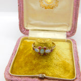 Regency 18ct Yellow Gold, Water Opal & Ruby Floral Band Ring Antique c1840