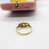 Regency 18ct Yellow Gold, Water Opal & Ruby Floral Band Ring Antique c1840