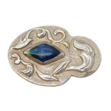 Edwardian Arts & Crafts Sterling Silver Ceramic Set Floral Brooch Antique c1910