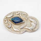 Edwardian Arts & Crafts Sterling Silver Ceramic Set Floral Brooch Antique c1910