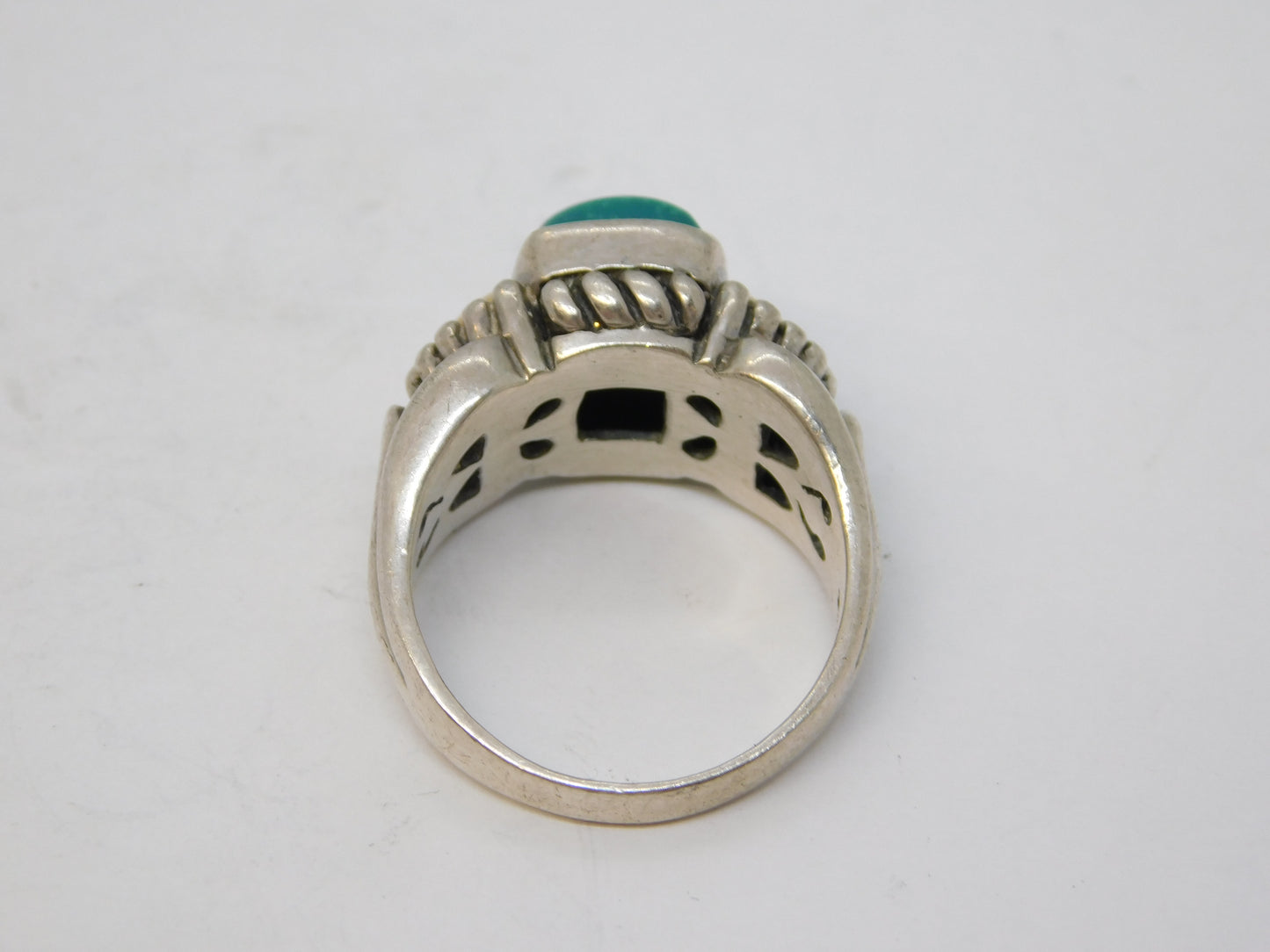 Sterling Silver, 14ct Gold & Turquoise Set Dress Ring Vintage c1970 Size P 1/2 UK