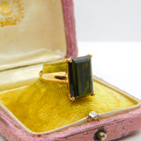 18ct Yellow Gold Baguette Cut Natural Green Tourmaline Cocktail Ring Vintage