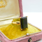 18ct Yellow Gold Baguette Cut Natural Green Tourmaline Cocktail Ring Vintage