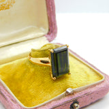 18ct Yellow Gold Baguette Cut Natural Green Tourmaline Cocktail Ring Vintage