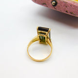 18ct Yellow Gold Baguette Cut Natural Green Tourmaline Cocktail Ring Vintage