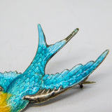 Sterling Silver & Yellow-Blue Enamel Swallow Sweetheart Brooch Antique c1920