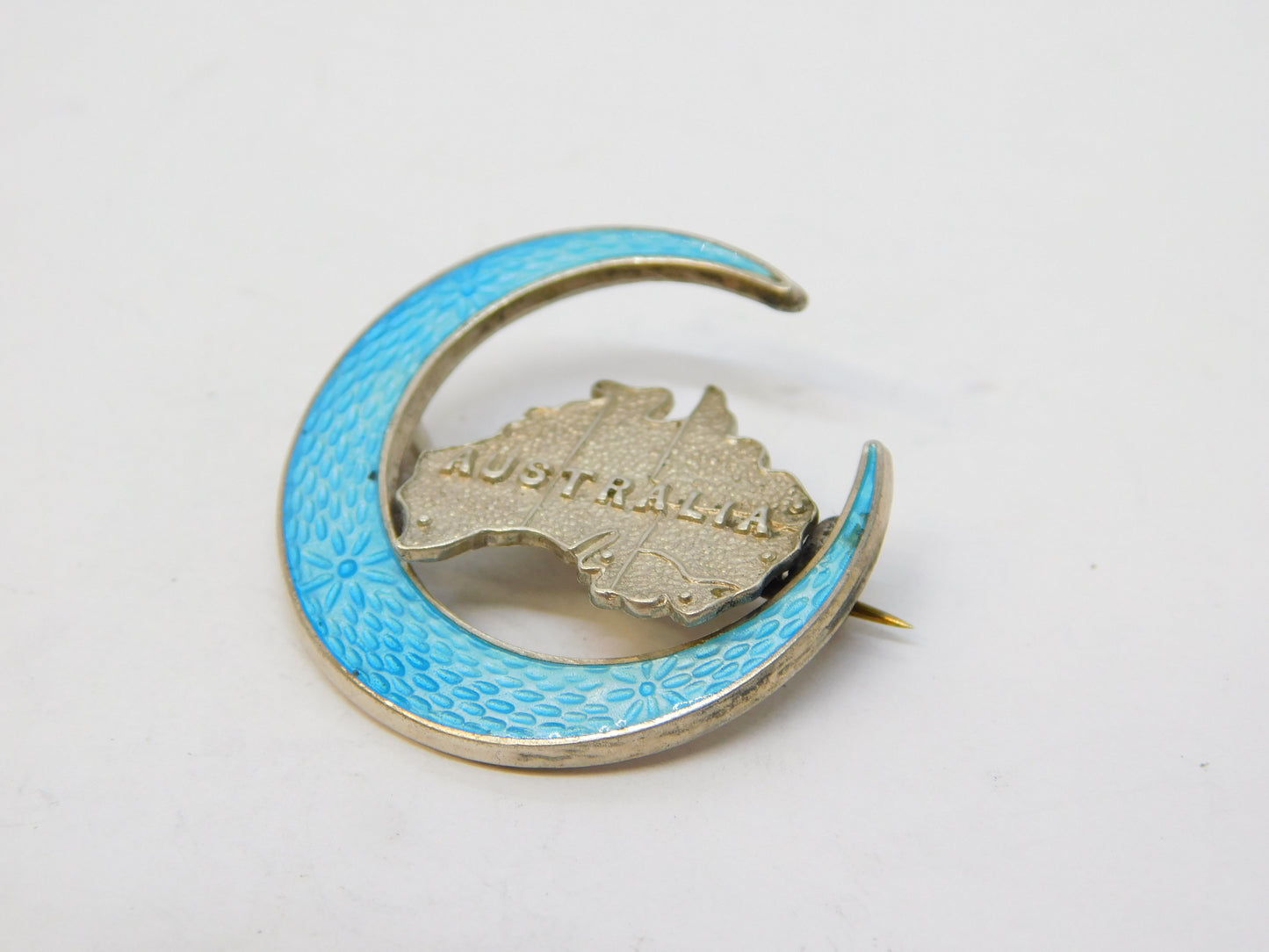 Australian Sterling Silver Blue Enamel Souvenir Sweetheart Brooch Antique 1915 Birmingham
