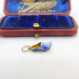 14ct Yellow Gold & Blue Enamel Dutch Clog Charm Antique c1940 Art Deco AF