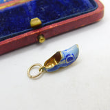 14ct Yellow Gold & Blue Enamel Dutch Clog Charm Antique c1940 Art Deco AF