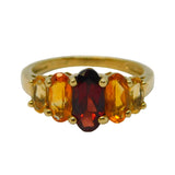 9ct Gold, Citrine, Topaz & Garnet Five-Stone Dress Ring Vintage 2006 Birmingham