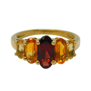 9ct Gold, Citrine, Topaz & Garnet Five-Stone Dress Ring Vintage 2006 Birmingham