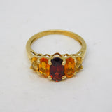 9ct Gold, Citrine, Topaz & Garnet Five-Stone Dress Ring Vintage 2006 Birmingham