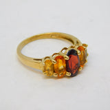 9ct Gold, Citrine, Topaz & Garnet Five-Stone Dress Ring Vintage 2006 Birmingham