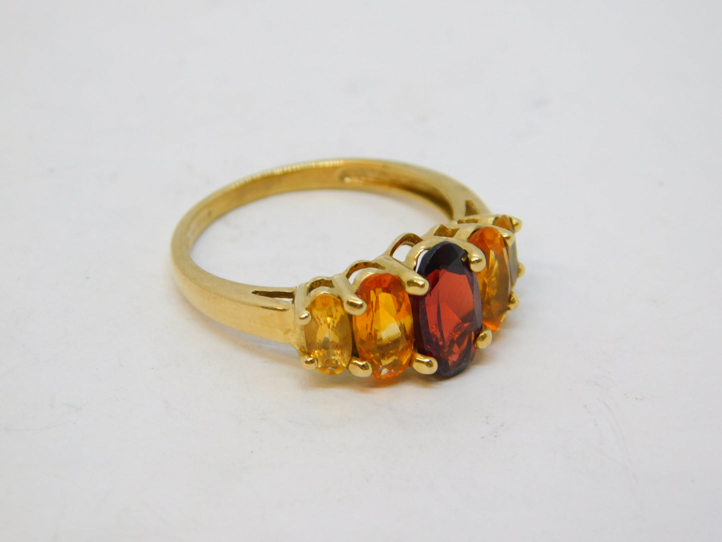 9ct Gold, Citrine, Topaz & Garnet Five-Stone Dress Ring Vintage 2006 Birmingham